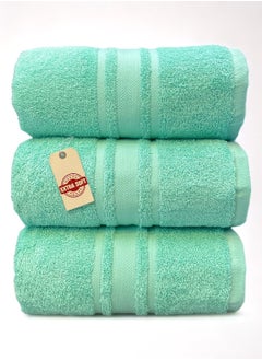 اشتري Luxury Soft and Absorbent 3 Pcs Bath Towel Set - 450 GSM Hotel Quality Bathroom Towel for Bath Hand Beach Pool Or Spa (70x140cm) - Green في السعودية