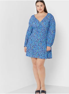 Buy V-Neck Puff Sleeve Printed Dress in UAE