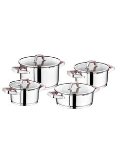 Buy 8 Pieces Azra Cookware Set 18 Cm Deep Pot 20 Cm Deep Pot 24 Cm Deep Pot 24 Cm Low Pot Silver/Purple Color in UAE