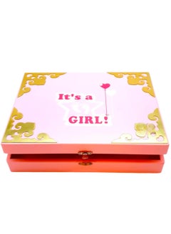 Buy Baby Shower Gifts, Its A Girl New Born Baby Gift Box for Girls Wooden Birth Announcement Box For Distribution of Chocolates, Sweets in Saudi Arabia