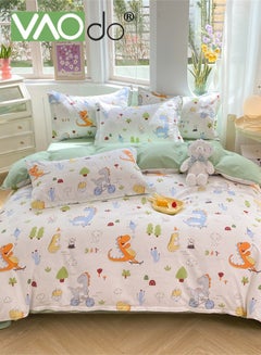 اشتري 4PCS 100% Cotton Kids Comforter Set Double Sided Color Duvet Cover Super Dinosaur and Tree Reactive Printing and Dyeing Patterns Kids Bedding Set في السعودية