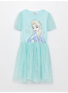 Buy Crew Neck Elsa Printed Short Sleeve Girl Dress in Egypt