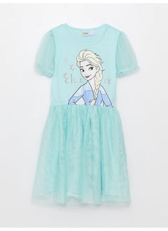 اشتري Crew Neck Elsa Printed Short Sleeve Girl Dress في مصر