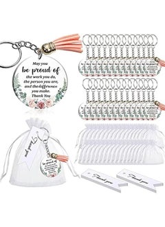 Buy 48PCS Appreciation Acrylic KeychainFloral Circle Acrylic Keychain with Tels Organza Bags and Thank You Cards Thank You Keychains  for Employee Teacher M Birthday Graduation in Saudi Arabia