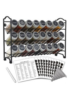 Buy Spice Rack Organizer with 24 Empty Square Spice Jars 120 ml with labels Chalk Marker and Funnel in UAE