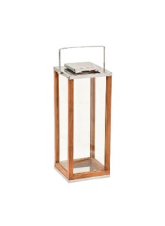 Buy Elegant Wood and Glass Lantern with Handle Brown and Clear 51 x 25.5 x 25.5 cm 14100 S in Saudi Arabia