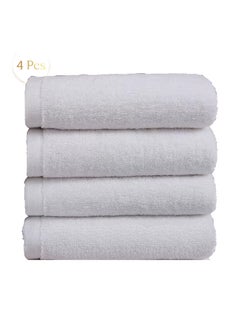 Buy Pack Of 4 - Bath Towel - 100% Cotton 600 GSM Large Size (70x140cm) Highly Absorbent And Super Durable , Color White in UAE