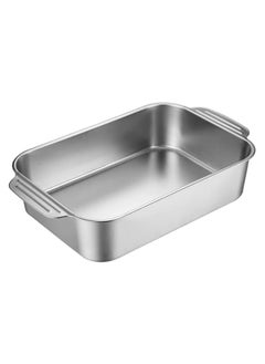 Buy 1 piece thick multi-functional stainless rectangular tray with stainless handle, size 33*19 cm in Egypt