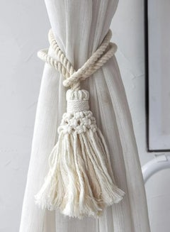 اشتري 2-Piece Weave Tassel Décor Curtain Tieback Curtain Holdback For Home Decor Cotton And Linen White 60 cm في الامارات