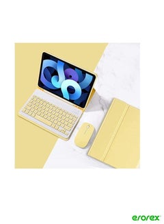 Buy Keyboard Case with Mouse&Pencil Holder Compatible with iPad 10.2/ iPad 8th Generation/iPad 7th Gen,Detachable Slim Flip Folio Smart Cover with Arabic Keyboard Stickers (Yellow) in Saudi Arabia