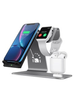 Buy Bestand Aluminum 3 in 1 Wireless Charger Stand For iPhone Qi Fast Charge Dock Station Vertical for iWatch AirPods Grey in UAE