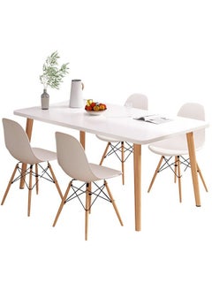 اشتري Dining Table Chair Set White Kitchen Table and 4 Dining Chairs Modern 120cm Breakfast Table Desk + 4 Chairs Leisure Coffee Table for Living Room/Office/Meeting Room Kitchen Lounging Cafeterias Wood في السعودية