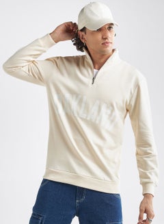 Buy Slogan Zip Through High Neck Sweatshirt in Saudi Arabia