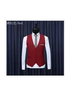 Buy Slim Fit Korean Style Mens Suit Vest for SpringRed Red in UAE