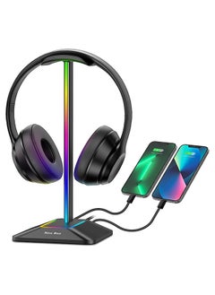 اشتري RGB Headphone Stand with 1 USB-C Charging Port and 1 USB Charging Port Desk Gaming Headset Holder with 7 Light Modes and Non-Slip Rubber Base Suitable for All Earphone Accessories Black في الامارات