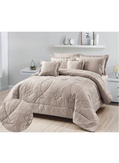 Buy 8-Piece Double Comforter Set Microfiber King Size 240x260 cm Beige in Saudi Arabia