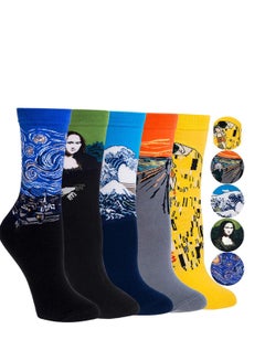 اشتري Mens Colorful Fun Dress Socks, Novelty Painting Socks, Fancy Funny Casual Combed Cotton Crew Socks, Unique & Striking Design for Running Skateboarding Hiking Sports Daily Use 5 Pair في السعودية