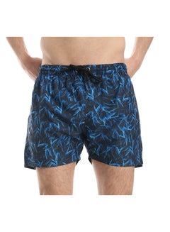 Buy Elastic Waist With Drawstring Swim Shorts - Black & Blue in Egypt