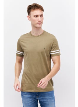 اشتري Men Crew Neck Short Sleeve Brand Logo T Shirt, Olive/White في الامارات