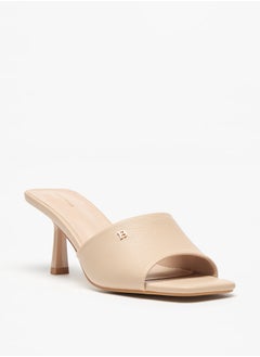 Buy Logo Accent Slip-On Sandals with Flared Heels in Saudi Arabia