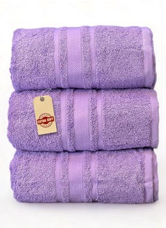 اشتري Luxury Soft and Absorbent 3 Pcs Bath Towel Set - 450 GSM Hotel Quality Bathroom Towel for Bath Hand Beach Pool Or Spa (70x140cm) - Purple في السعودية