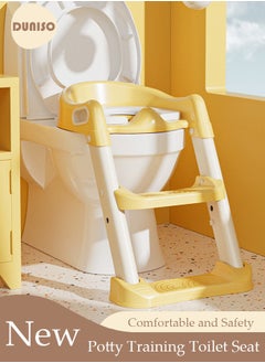 Buy Kids' Potty Training Toilet Seat , Toddler Toilet Seat With Step Stool Ladder, Foldable Toddler Potty Seat For Toilet With Non-Slip Design, Adjustable Height For Baby Kids 2 To 5 Years Boys Girls Yellow Pvc Soft in UAE