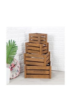 Buy TOMSUN Bamboo Wooden Storage Box Nesting Wooden Crates with Portable Handles Decorative Stackable Display Crates in UAE