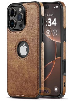 Buy iPhone 16 Pro Max Case, Vegan Leather Protective Case for iPhone 16 Pro Max 6.9", Luxury, Elegant and Beautiful Design Cover, Non-Slip Vintage Looking Perfect Leather Cover (Brown) in UAE