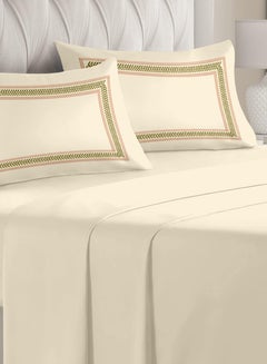اشتري Luxurious Embroidered 400 Thread Count 100 Percent Cotton Fitted Sheet Set of 3 Fitted Sheet X 1 and Pillow Cases X 2 في السعودية