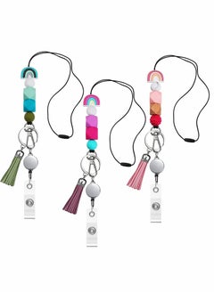 اشتري Silicone Beaded Lanyards for ID Badges and Keys 3 Sets Boho Neck Lanyard Necklaces with Retractable Badge Reel Holders Tassel Keychain Strap Lanyard for Women Girls Teacher Students Nurses في السعودية