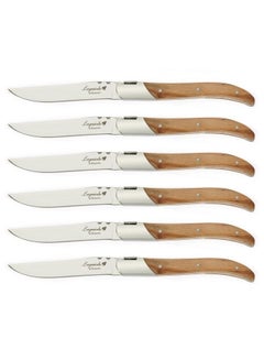 اشتري Flying Colors Laguiole Steak Knife Set. Stainless Steel Olive Wood Handle Gift Box 6 Pieces في الامارات