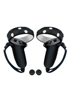 اشتري Touch Controller Grip Cover Accessories Compatible with VR Oculus Quest 2, Anti-Throw Silicone VR Grips Protector with Nylon Adjustable Wrist Knuckle Straps and rocker cap (Black, 1 Pair) في السعودية