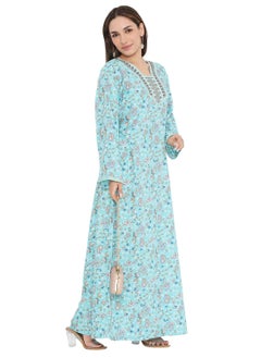 اشتري ELEGANT PRINTED WITH UNIQUE NECK DESIGN EMBROIDERED ARABIC KAFTAN JALABIYA DRESS في السعودية