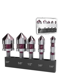 Buy 5 Pieces Countersink Drill Bit Set, 1/4'' Hex Shank Carbide 5 Flute 82 Degree 1/4'' 3/8'' 1/2'' 5/8'' 3/4'' Quick Change Drill Bit, M35 Cobalt Countersunk Bits with Bit Holder for Metal Wood Plastic in Saudi Arabia