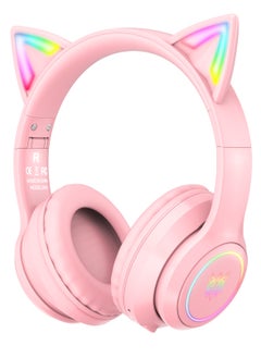 Buy B90 Wireless Gaming Headphones, BT5.0 Bluetooth Kids Headphonge,Gaming Headset with Mic,Removable Cat Ears & RGB Lighting,Pink in UAE