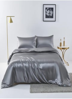 اشتري 4pcs Queen Size Luxury Solid Color Satin Duvet Cover Set Skin-friendly And Comfortable, Soft And Smooth For Bedroom And Living Room 200x230 cm في الامارات