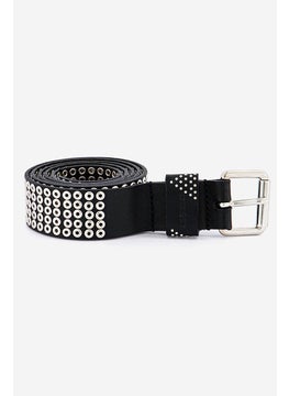 Buy Women Textured Belts, Black and Silver in Saudi Arabia