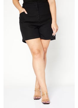 اشتري Women Regular Fit Solid Linen Shorts, Black في السعودية