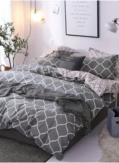 Buy Single size 4 Piece Geometric Pattern Duvet Cover Set Gray & Cream Bedding Set Reversible style. in UAE