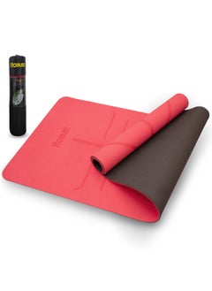 Buy Robust TPE Yoga Mat, Pilates Double Layer Anti-Slip Eco-Friendly Texture Surface (Size 183cmx 61cm) SGS Certified Position Liens & Hanging Band, Home/Gym Workout Sports Exercise Sports Mattress-Red in UAE