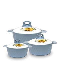 اشتري Casserole Stainless Steel Insulated Hotpot Food Warmer Diamond Set Of 3 Pcs | 1.0 L, 1.5 L, 2.5 L (Blue) في الامارات