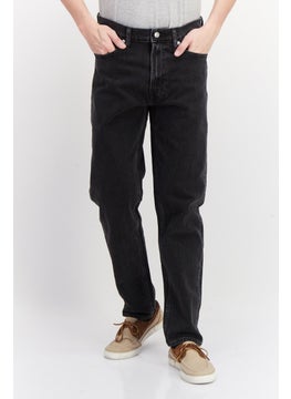 Buy Men Classic Taper Fit Stretchable Washed Denim Jeans, Black in UAE