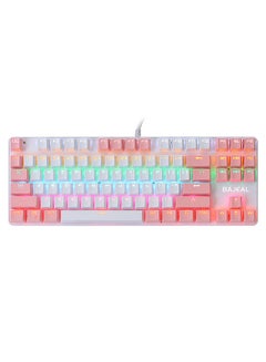 Buy 87 Keys Wired Mechanical Keyboard Mixed Light Mechanical Keyboard with Mechanical Blue Switch Suspension Button White+Pink in UAE