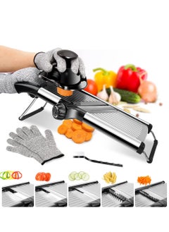 اشتري Mandoline Food Slicer, Adjustable Stainless Steel Vegetable Slicer for Cheese, Zucchini, Carrots, Fruits, Vegetable Chopper, Food Chopper, Vegetable Chopper with Cleaning Brush and Gloves في الامارات