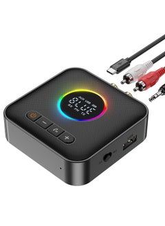 Buy M10 RGB Upgraded Bluetooth 5.4 Audio Receiver Transmitter for TV, Home Stereo/Speakers, Bluetooth Audio Adapter with Display, USB, RCA, 3.5mm AUX, FM Radio Input/Output in UAE