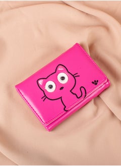 Buy Leather Flip Wallet & Card Holder with 7 Pockets and Zipped Pocket Fushia - Kitten in Egypt