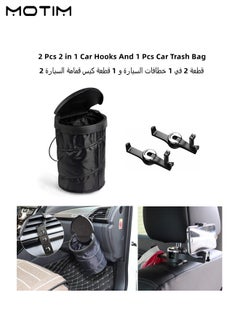 Buy 2 Pcs 2 in 1 Car Hooks for Bags with Headrest Phone Holder 360°Rotatable And 1 Pcs Car Trash Bag Pop Up Collapsible Car Garbage Bin in Saudi Arabia