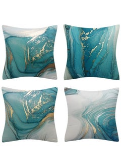 Buy 4PCS Turquoise Design Cushion Cover Set 18x18 Inch, MISTYBLUE Home Decorative Throw Pillow Cases Double Sided Pattern, Short Plush Velvet, 45x45cm Square Cushion Case for Sofa Couch in Saudi Arabia