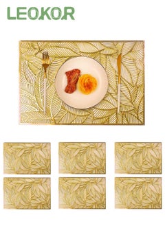 اشتري 6 Pcs Leaves Pattern PVC Place Mat Vinyl Hollow Out Heat Insulation Washable Gold Table Mats في السعودية