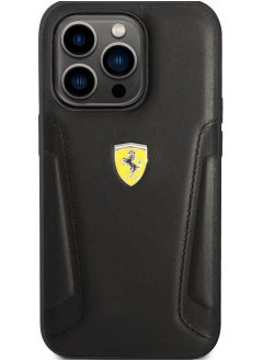 اشتري IPHONE 15 PRO  - LEATHER BLACK CASE HOT STAMPED SIDES AND YELLOW SHIELD LOGO - FERRARI في الامارات